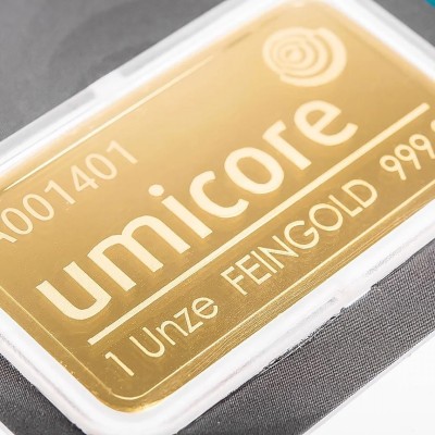 Umicore - 1 Oz - investeringsguldtacka