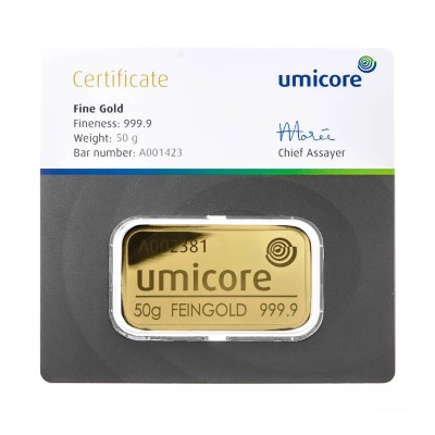 Umicore - 50g - investeringsguldtacka