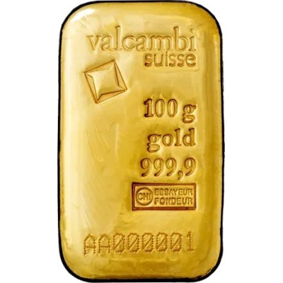 Valcambi 100g - Investeringsguldtacka (gjuten/slagit)