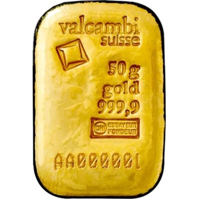 Valcambi 50 g - Investeringsguldtacka (gjuten/slagit)