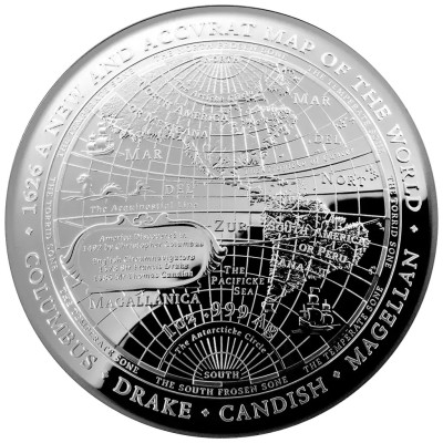 1626 Ny världskarta – 1 Oz – silvermynt i proof-kvalitet för samlare